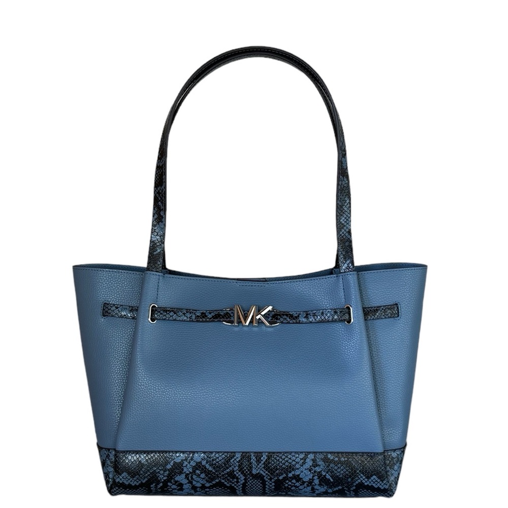 Michael Kors Blue Leather Tote with Snake-Print Accents